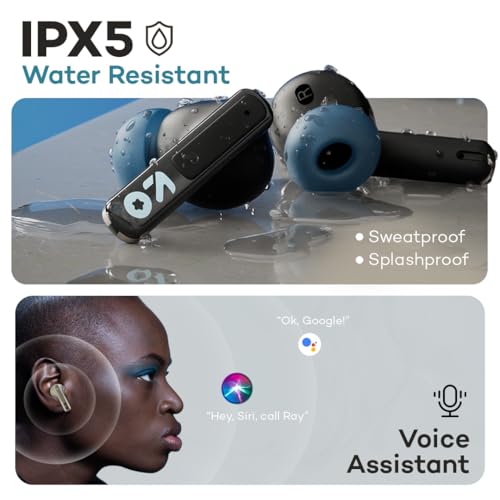 Image of GOBOULT W60 True Wireless in Ear Earbuds 60H Playtime, Zen Quad Mic ENC, 50ms Low Latency, Made in India, Type-C Fast Charging, 13mm Driver, IPX5, TWS Ear Buds Wireless (Black)