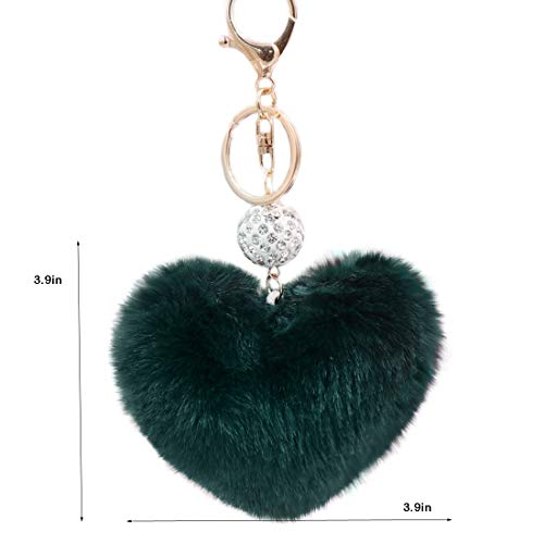 Image of Women's Heart Faux Fur Pom Pom Key Chains Bag Accessory Puffball Keyring Backpack Charms for Girls