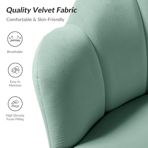 Image of HULALA HOME 3 Piece Velvet Living Room Furniture Set, Including Loveseat & 2 Sofa Chairs, Modern Comfy Upholstered 2-Seater Sofa & Accent Chair Set for Bedroom, Flower Shaped Back & Gold Legs, Sage