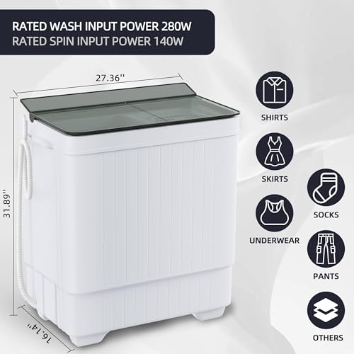 Image of Elevon Portable Washing Machine Twin Tub 18.7 Lbs Capacity, (14.3 Lbs) and Spinner(4.4 Lbs) Combo Mini Compact Laundry Washer for Home, Apartment, Camping, RVs and Dorms, Black /White