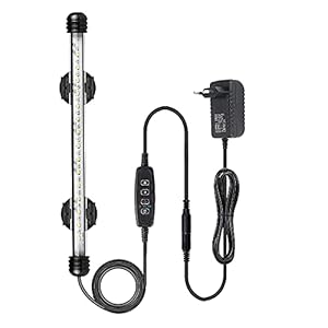 VARMHUS Tauchen Aquarium Licht,Aquarium LED Beleuchtung Die Fernbedienung kann 13 Farben und 5 Helligkeitsstufen einstellen,24/7 Automatischer Öffnungs-Schließzyklus und Timer (Azul+Blanco 28cm)