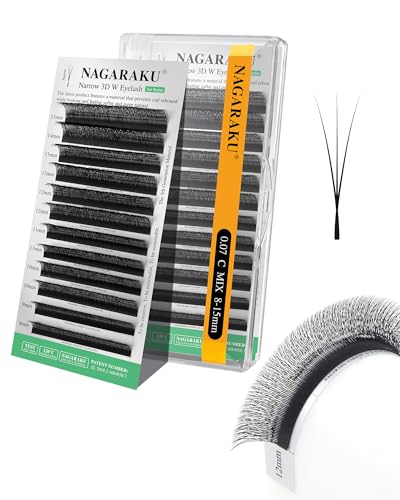 NAGARAKU Narrow 3D Clover W Eyelash Extension Premade Fans 0.10C 8-15mm Mix