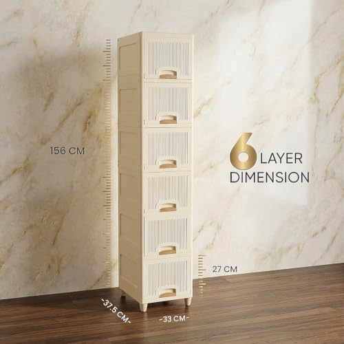 Image of Plastic Wardrobe for Clothes, Multipurpose Storage Cupboard Organizer Almirah with Shelves for Bedroom, Kids Room, Home & Office, (Ivory Drawer) (6 Layer)