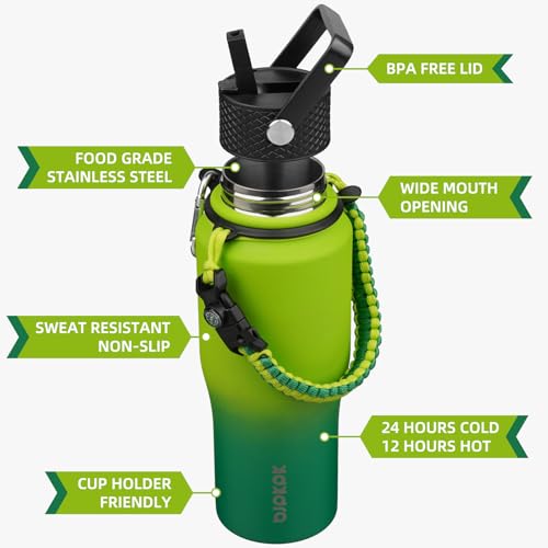 Image of BJPKPK 23oz Insulated Water Bottle with Straw Lid, Stainless Steel Bottle