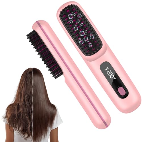 Go Brush Pro Brosse lissante pour cheveux chauffante,Brosse Lissante Sans Fil Portable écran LED, 3 températures chauffe rapide, brosse chauffante cheveux...