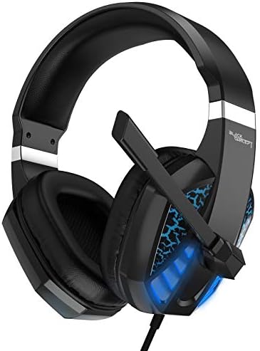 Gaming Headset for Xbox one,PC,PS4,PS5,Laptop computer,Mac,iPad,Change Video games, Video Recreation Headset with Microphone LED Lights Noise Canceling Bass Encompass Tender Reminiscence Earmuffs for Recreation Competitors-Blue
