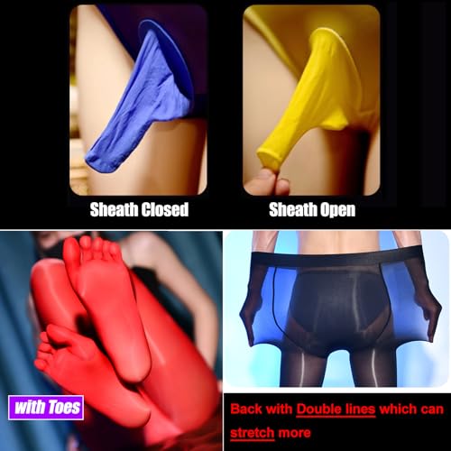 Men's High Elastic 8D Oil Shiny Glossy Pantyhose with Sheath Nylon Sheer Stockings with Toes2