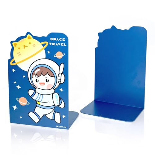 Image of oddpod Space Travel Laser-Cut Metal Bookends /Heavy Duty Non-Slip Book Stands for Office Decor, Home Decor, Library, and Institutions 009-3999 - Blue