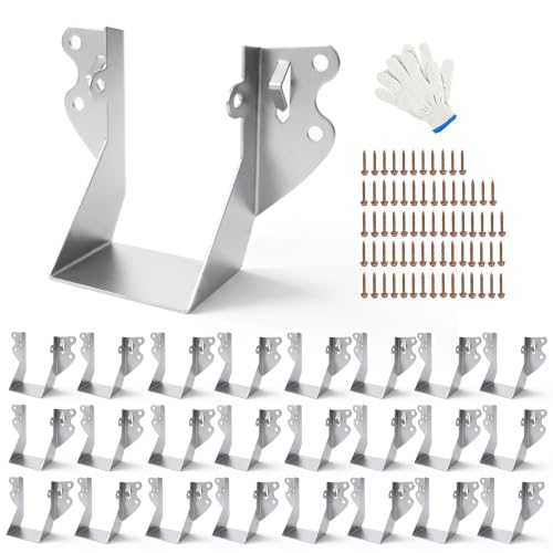 Image of 25 pcs 2x4 Joist Hangers with Screws, Galvanized Face Mount Hurricane Tie | 20-Gauge Steel Rafter Ties Clips, for Wood Posts Floor Deck Ceiling Trusses, Lumber Beam Connectors