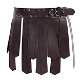Miaeowve Medieval PU Leather Roman Tassel Skirt Adjustable Viking Warrior Fringe Belt Brown One Size