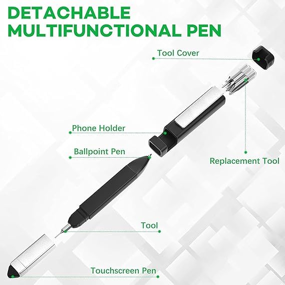 Image of 4-in-1 Multi-Function Tech Tool Pen - Stylus, Ballpoint Pen, Phone Holder & Screwdriver Set - Compact Pocket Tool for Office & Home Use (Multi Color) (3)