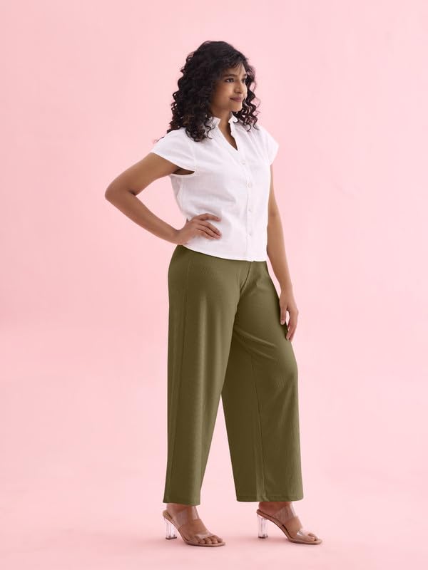 Image of GO COLORS Soft Rayon Blend Rib Palazzo Full Length for Women| Breathable, Mid Rise