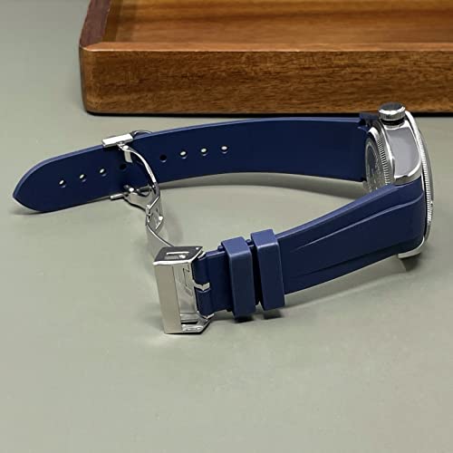 22Mm Blue Curved End Fkm Rubber Watch Strap Band Compatible With Tudor Black Bay Gmt Chrono, 22Mm #TOP4