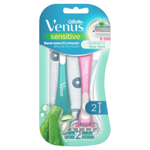Gillette Venus Sensitive Aparelho de Depilação Feminina Descartável com Skin Elixir, Ideal para Pele