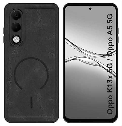 Image of SBMS Back Cover for Oppo K13x 5G / A5 5G | Ultra Slim Soft Rubberised Hard Case | Oil Feel Soft Leather Back | Mag-Safe Design (Mag-Safe Not Support) | Camera Protection Case for Oppo K13x (Black)