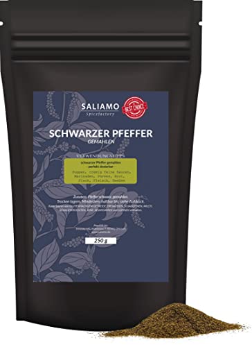 250g Schwarzer Pfeffer, gemahlen; Universalgewürz; feiner Pfeffer ohne Zusätze, Allround-Gewürz,...
