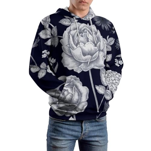 Sweats à capuche manche longue pull imprimé fleur grise hoody sweatshirt chaud taille S - 6