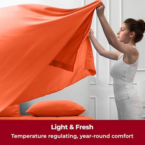 Image of Mellanni Split King Sheets Set - 5 PC Iconic Collection Bedding - Hotel Luxury, Extra Soft, Cooling Bed Sheets - Wrinkle, Fade, Stain Resistant (Split King, Poppy Orange)