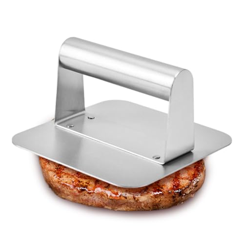 Supvox® Stainless Steel Burger Press - Square 5.5inch Burger Smasher Kitchen Meat Press Tool Non Adhesive for Easy Patty Shaping for Homemade Burgers and Grilling-Silver