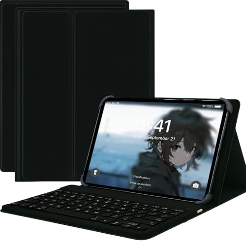 For DOOGEE Tab E3 Max �P�[�X 14�C���` �^�u���b�g���C�����X ���C������ �X�^���h�@�\ �������L�[�{�[�h�t�� �l��TPU�t�b�N�Œ� Bluetooth�L�[�{�[�h �ϏՌ� PU���U�[ ����PU���U�[ Type-C�[�d�Ή� (�u���b�N,