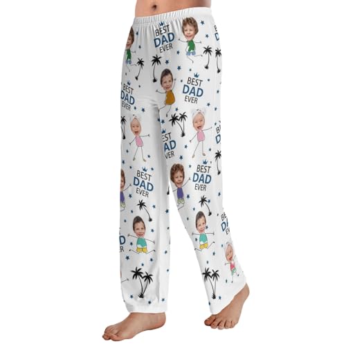 FunStudio Personalized Pajama Pants for Men Custom Photo Best Dad Ever Pj Pants Bottoms for Grandpa Dad Fathers Day4