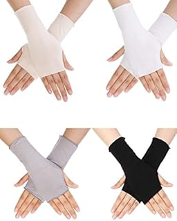 Bememo UV Protection Gloves Wrist Length Sun Block Driving Gloves Unisex Fingerless Glove (Color Set 1, Wrist Length)