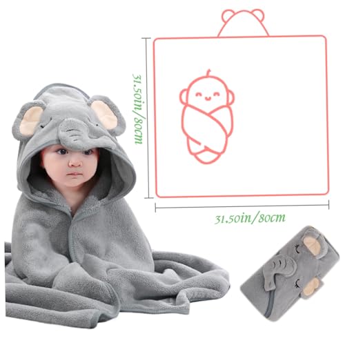 Serviette de bain bébé anti frisson avec grande capuche absorbante design éléphant - 3