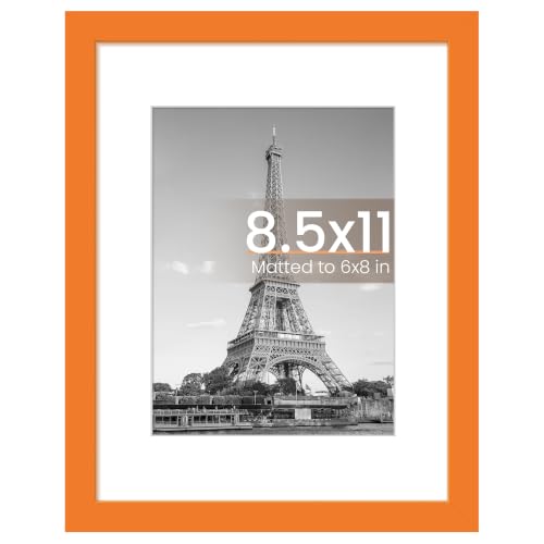 Image of upsimples 8.5 By 11 Picture Frame, Display Pictures 6x8 with Mat or 8.5 x 11 Without, Wall Hanging Photo Frames, Orange, 1 Pack
