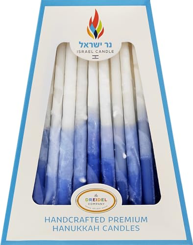 The Dreidel Company Hanukkah Candles 45 Chanuka Candles, 1-Hour Burn Time, Decorative Frosted Blue, Light Blue, White - Hand Dipped