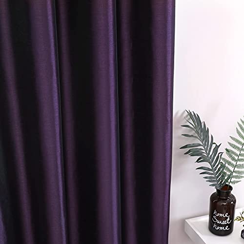 Image of GYROHOME Extra Wide Blackout Curtain for Sliding Glass Door, Faux Silk Blackout Curtains with Black Liner, Fully Lined Solid Window Treatment Drapes (1Panel,100x84inch, Purple)