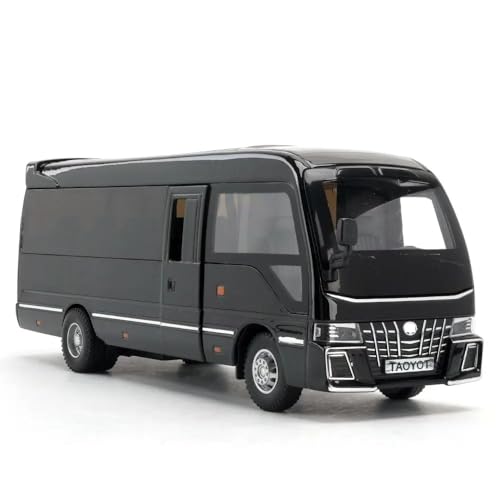 Image of 1.32 Scale Toyo ta Coaster Bus Exclusive Alloy Metal Pull Back Die-cast Model with Sound Light Mini Auto Toy for Kids Metal Model Toy with Sound and Light. (1.32 Scale -Black)