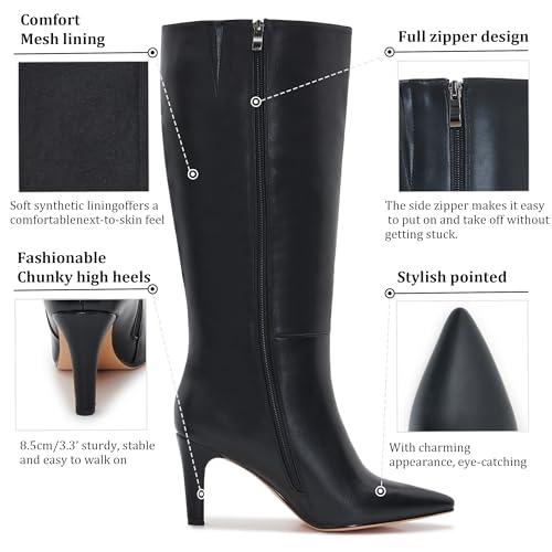Wide Calf Kitten Heel Boots For Women Knee High pointed toe Tall Long boots Stiletto Heel Side Zipper4