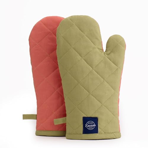 Encasa XO Guantes de Horno de algodón Resistentes al Calor (Juego de 2) - Acolchada y Segura...