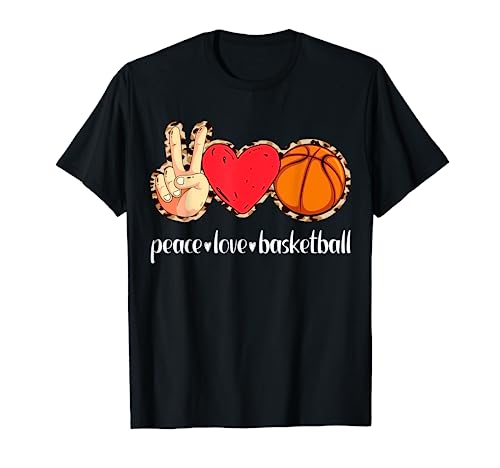Leopard Print Girls Women Basketball Peace Love Basketball Camiseta