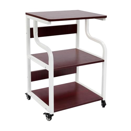 OUBUBY Table d'imprimante à 3 niveaux avec roulettes - 50 x 40 x 74,5 cm - Support mobile pour imprimante - Grand chariot d'imprimante sur roulettes - Pour la maison, le bureau, rustique - Presse à