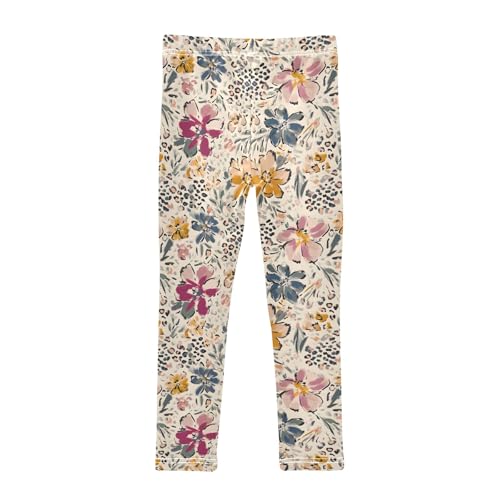 Girls' Athletic Leggings Ankle Length Yoga Dance Pants Kids Teen 4T Flower2