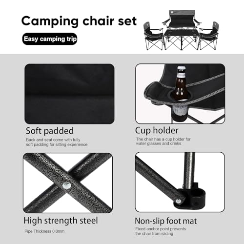 Northroad Folding Camping Chair Set of 4, Portable Collapsible Conversation Set w/1 Sofa, 2 Single Chairs, 1 Table for Family Patio, Outdoor Travel,Beach(Black) - Image 6