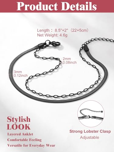 Image of FOCALOOK 14K Gold Plated Anklets for Women Waterproof Plus Size Ankle Bracelet 8.5-10.5 Inch Adjustable Mariner /Figaro /Flat Snake /Cuban Link Chain Anklet Jewelry for Summer Beach Holiday