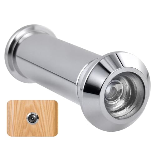 Door Viewer Spy Hole for Front Doors - 180° Wide Angle Security Peephole with Adjustable Length 35-60mm Polished Chrome Finish Cat Eye Viewer for Home Hotel Safety, Zinc Alloy Silver