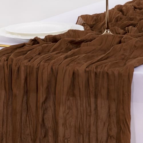 Image of Socomi 10pcs Brown Coffee Cheesecloth Table Runner Boho Rustic Gauze 120 inch 10FT Cheese Cloth Runner for Wedding Party Baby Shower Birthday Home Decor Holiday Decorations
