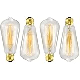 4-Pack Edison Bulb, Vintage Incandescent Light Bulbs, Antique Style Light Bulb, 60W, E26 Base, 110V, Dimmable Antique Exposed Filament, E26, ST58 Lights for Home Lighting and Decorative Fixtures