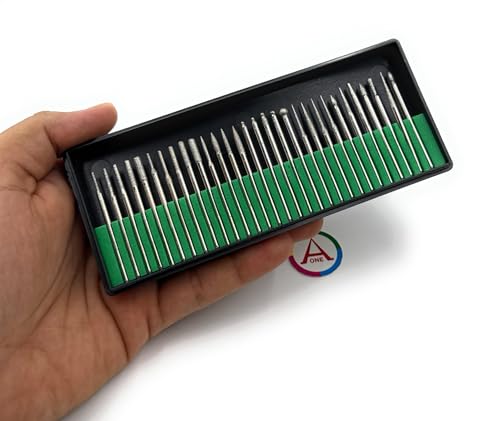 Image of Aone Diamond Coated Bur Bit Set of 30 pieces Mandrel 2.3mm for Grinding, Engraving, Carving & Shaping on Metals, Wax, Plastic, Ceramic, Clay on Dental, Jewellery Making, Model Making, Hobby Crafts DIY