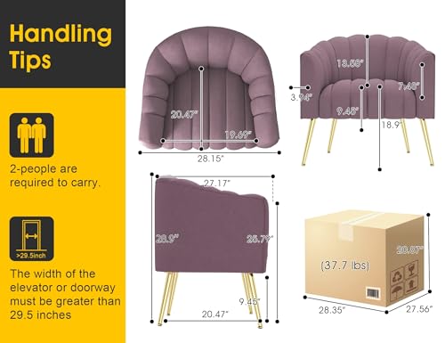 Image of Dewhut Oversized Pumpkin Couch Accent Chair, Modern Comfy Velvet Upholstered Barrel Chairs, Luxury Single Sofa Armchair for Living Room, Waiting Room, Office and Vanity, (Purple)