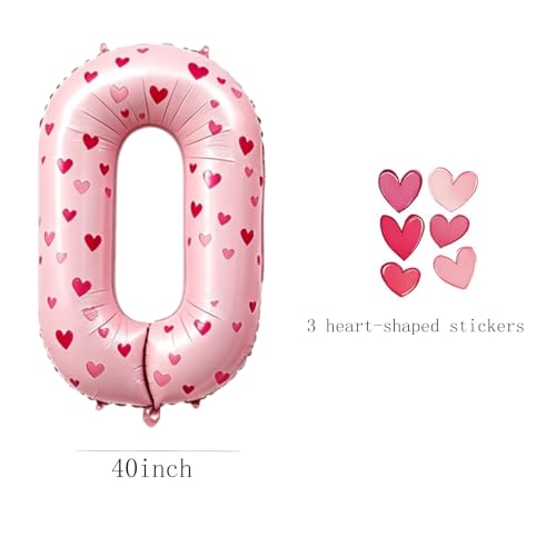 Image of 40 Inch Pink Heart Shaped Stickers Number 0 Balloon Happy Birthday Party Decorations Big Foil Number Balloons for Birthday Anniversary Party Supplies,Light pink 0