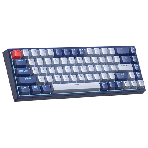 XISOGUU Wireless 61% Mechanical Keyboard, Modes BT5.0/2.4G/Wired, Backlit Ultra-Compact 68Keys Gaming Keyboard with Stand-Alone Arrow/Control Keys (Blue Switch)