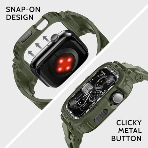 Image of amBand Compatible with Apple Watch Series 11 /10 42mm Bands Case for Men Women, M1 Sport Rugged Heavy Duty Protective Cover Tactical Strap Military Protector Bumper for iWatch Accessories - Army Green