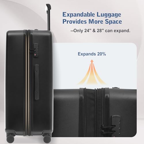 Merax Luggage Sets 5 Piece,Front Open Hardshell Expandable Suitcase with Spinner Wheels and Duffel Bags,Lightweight Carry on Luggage with USB Port,20/24/28IN,Black