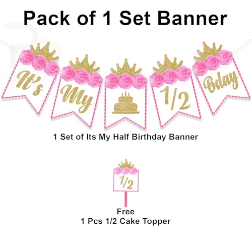 Image of Rozi Decoration Its My Half Birthday Pink Banner for Princess | Half Birthday Decoration for Baby Girl | Pack of 1 Set