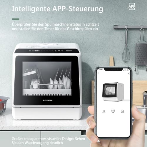 Image of Portable Dishwasher Countertop, WIFI Smart Dishwasher, Compact Mini Dishwashers with 5L Built-in Water Tank, 6 Programs, 360 Dual Spray, High-Temp& Air-Dry Function, Fruit Cleaning