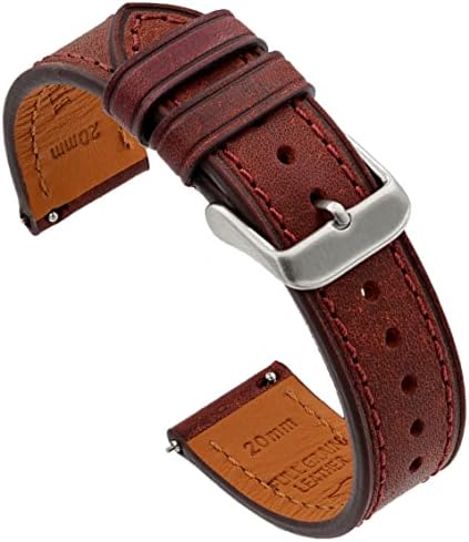 Benchmark Basics Quick Release Leather Watch Band - Premium Italian Full Grain Leather Watch Straps for Men and Women (20mm, Burgundy)